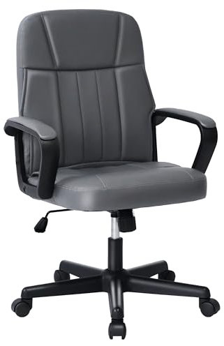 ROYALJOBO DECK CHAIR,PU Leather Office Chair Swivel Chair with Adjustable Height,Fixed Arms & 360° Wheels, Heavy-Duty Home Office Chair for Adults, Gaming,Study,Working(grey)
