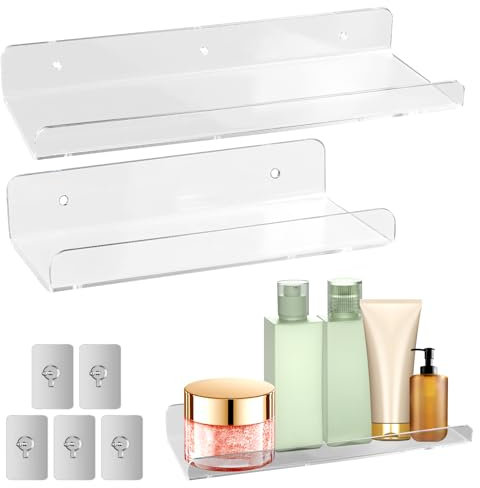 Petite Etagere Murale Étagère Murale Etagères Murales,2 Pièces Support de Montage Mural Transparent Ne Nécessite Aucun Perçage Idéal pour Ranger les Petits Objets Comprend les Tailles 30CM et 20CM