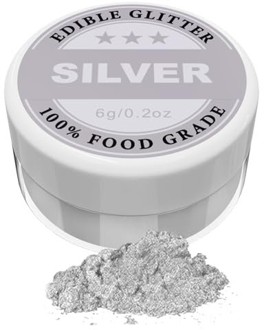 Essbarer Glitzer - 6g Lebensmittelfarbe Pulver für Schokolade, Erdbeeren, Cupcakes, Kuchen, Fondant (Silver)
