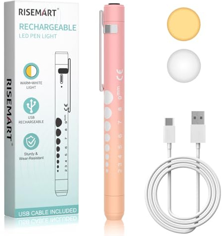 Pen Torch Rechargeable, RISEMART 1PCS Pen Light LED Pupil Gauge Pen Torches for Nurses & Doctors (Pink-Orange Fade)
