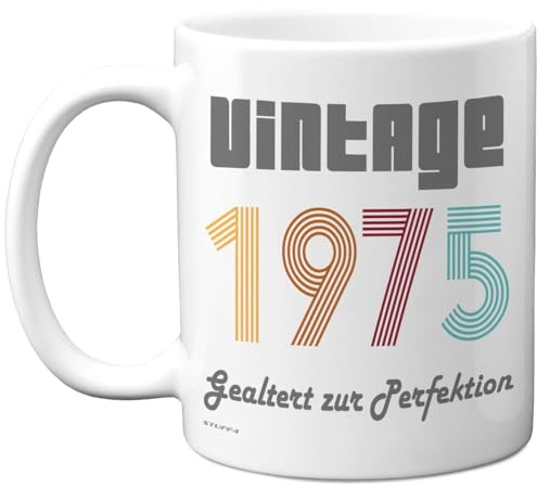 51. Geburtstagsgeschenke, 'Vintage 1975 Gealtert zur Perfektion' Tasse | Geburtstag Retro Tasse für Männer und Frauen, 325 ml Premium-Keramiktasse, Spülmaschinenfest