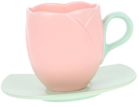 ULTECHNOVO 1 Juego Tulip Cup y Disc Set taza de café Taca de de café Expresso taza de té y plato taza de capuchino tazas de café lindo lindas tazas Taza de tulipán cerámica rosa