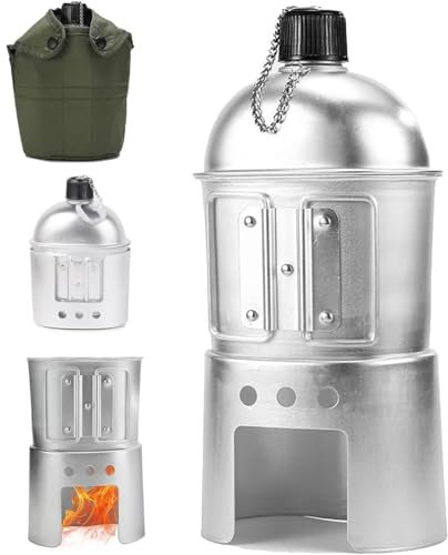 wodjcks Ensemble de 4 gourdes Militaires, kit de Pochettes pour réchaud, Batterie de Cuisine Portable en Aluminium, Gourde Pathfinder en métal pour Camping, randonnée et Aventures de Survie(Set A)