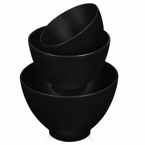 TOGEVAL Set de 3 Bols Mélangeurs en Silicone Noir pour Fabrication de Masques Faciaux, Bol à Masques de Salon Facile à Utiliser, pour Soins du Visage