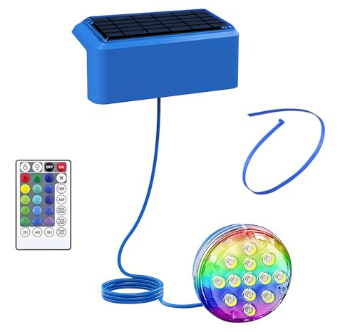 Pond Lights Underwater, Hot Tub Lights Underwaters, 2 in 1 Swimming Pool Lighting 16 Colors Solar Powered Submersible LED with Remote Control IP68 Waterproof for Above Ground Pools Inground Pools