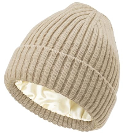 DRESHOW Satin Gefütterte Mütze für Damen Herren Winter Mütze für Unisex mit Seidigem Futter Beanie Weich und Warm für den Winter