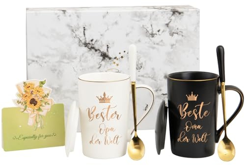 Geschenke für Oma und Opa, Opa Oma Kaffeetasse Geschenkset, Muttertag Vatertag Geburtstag Weihnachten Geschenk für Großeltern, 400ml Weiß und Schwarz Tasse Geschenkset