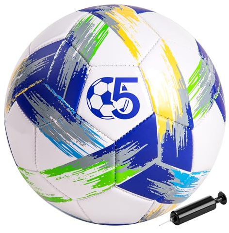 Vastoy Size 5 Football, Training Football & Soccer Ball with Tri-Color Print for Grass Fields, Backyard Games, Includes Hand Pump & Mesh Bag for Outdoor Play