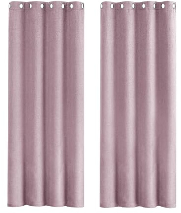 Happy Homewares Lavender Lilac Lined Blackout Curtains - 46 x 63 Inch Drop - Modern Eyelet Curtains with Soft Linen Texture - 2 Panels for Bedroom or Living Room