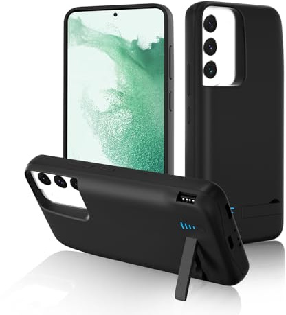 Gladgogo Battery Case for Samsung Galaxy S22(4800mAh,6.1inch), Ultra Slim High Capacity Battery with Foldable Holder, Fast Charger Case with USB Port for Samsung Galaxy S22, Black