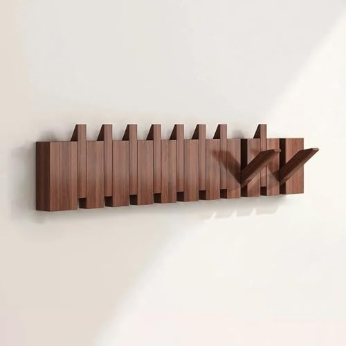 Porte-manteau Mural Hêtre à Crochets Rabattables Touches Piano, Rangement | Matériau Hêtre Naturel, Crochets Cachés, Utilisation dans Entrée et Chambre, Gain de Place pour Vêtements(Brown,10 Hooks)