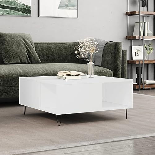 Teenpull Couchtisch Weiß 80x80x36,5 cm, Holzwerkstoff, quadratischer Wohnzimmertisch mit Stauraum, Beistelltisch für Wohnzimmer, Stabiler Kaffeetisch
