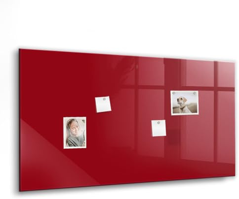 Magnettafel Glas Design | Neodym-Magnete + Marker & Schwamm inklusive | Kratzfeste Schreibfläche | Ideal für Organisation im Büro, Küche & Homeoffice- 120x60 - Rote Farbe