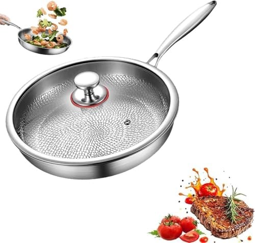 NIKSHI Titan Bratpfanne, Titanium Pfanne Unbeschichtet, Titanium Hammered Pan Pro mit Deckel, Antihaft Titanpfanne 26/28/30/32 cm for Cooking, Multifunctional Pots and Pans Set Mit Deckel,26cm