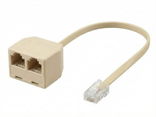 VertexOval Telefonsplitter RJ11 6P4C (1 Stecker auf 2 Buchsen), Adapter Verdoppler für Festnetztelefonbuchse, für ADSL-Box, Fax, Modem und Anrufbeantworter – Kabel Kabelsplitter