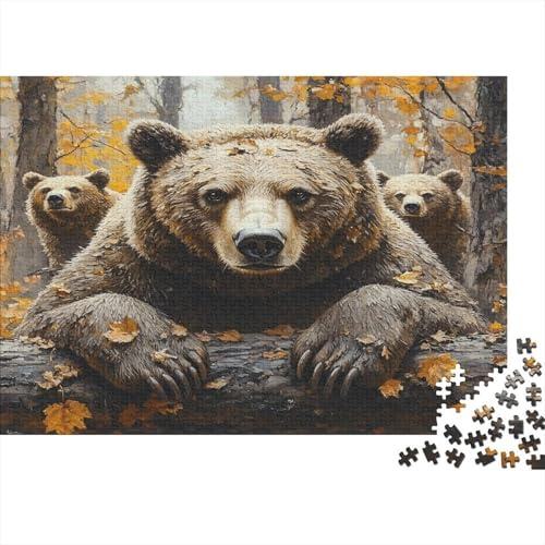 Bärenfamilie Art—Wildtiere Autumn Painting Jigsaw Puzzle 1000 Teile Aus Material Erwachsenenpuzzle Bärenfamilie Für Innere Ruhe Für Fun Fresent & Aktivitäten Für Zu Hause Für Frauen, Geschen