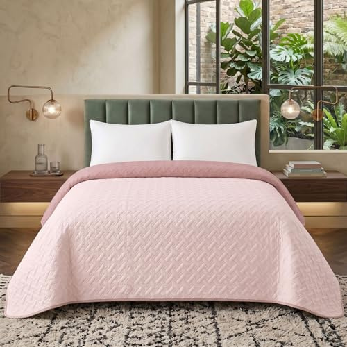 FIBRE EST. 1976 - Trapunta Letto Singolo Primaverile in Microfibra Manopesca Vellutata sulla Pelle, Copriletto Singolo Traspirante e Termoregolatore, Trapuntino 1 Piazza Rosa Confetto/Rosa Scuro