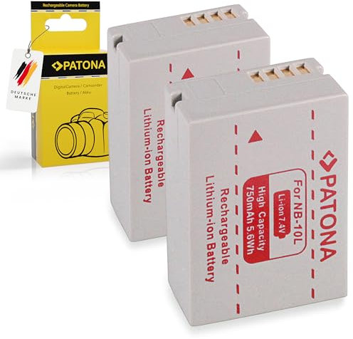 PATONA 2x Battery NB-10L compatible with Canon PowerShot G1 X G3 X G15 G16 SX40 SX40 HS SX50 HS SX60 HS