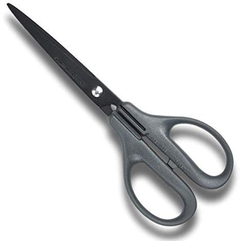 CANARY Black Scissors Adult for Office, Sharp Japanese Stainless Steel Blade [Nonstick Fluorine Coating] Multi Purpose Desk Scissors for Paper, Tape, Envelope, Gray Blade Black Handle, Made in Japan
