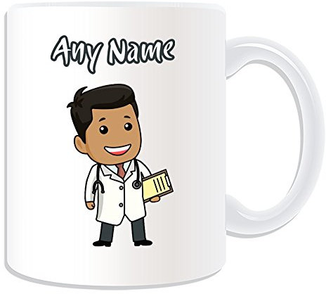 Personalised Gift - Doctor Male Black Mug (Career Design Theme, White) - Any Name / Message on Your Unique - National NHS Hospital Worker Staff Uniform White Lab Coat Stethoscope Asian General Practice GP Occupation