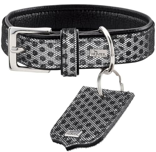 HUNTER HELLA REFLECT, Hundehalsband, reflektierend, Textil, Kunstleder, 45 (S), schwarz