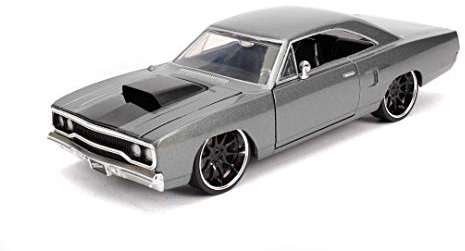 Jada Toys 253203054 Fast & Furious Dom's 1970 Plymouth Road Runner, Auto, Tuning-Modell im Maßstab 1:24, zu öffnende Türen, Motorhaube und Kofferraum, Freilauf, grau