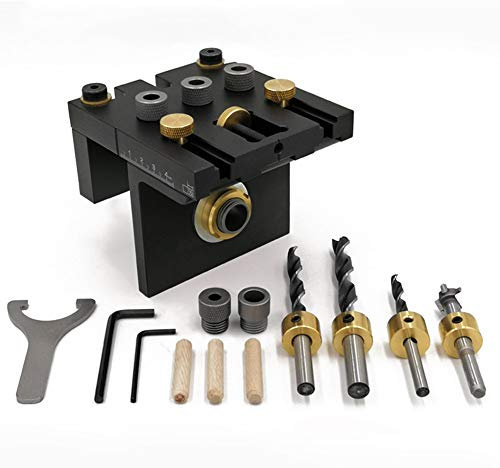 dima per spinatura legno, 6/8/10 / 15mm Morsetto per lavorazione del legno con punta per trapano per legno, 3 in 1 localizzatore di guida di perforazione regolabile, per mobili