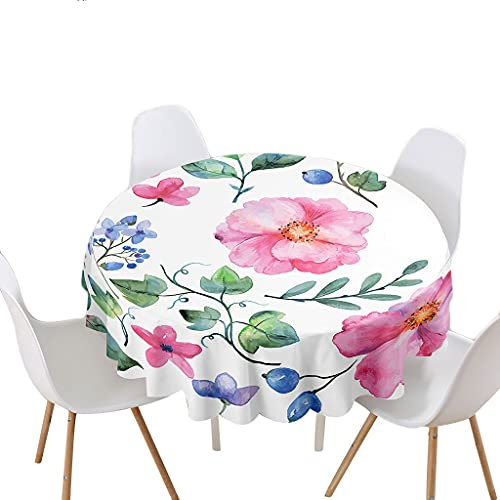 Highdi Nappe Ronde Anti Tache Impermeable, Impression Fleurs Nappe de Table de Décoration pour Cuisine Picnic Party Jardin Restaurants (Rose,Diamètre 180cm)