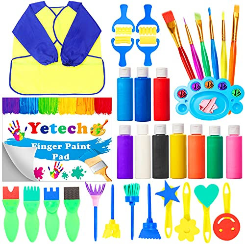 Yetech - Esponjas de Pintura para niños, 36 Unidades, Kit de Pintura Infantil, Incluye cepillos de Pintura Infantil, Delantal, Cuaderno de imágenes, Bolsa de Almacenamiento, para niños de Aprendizaje