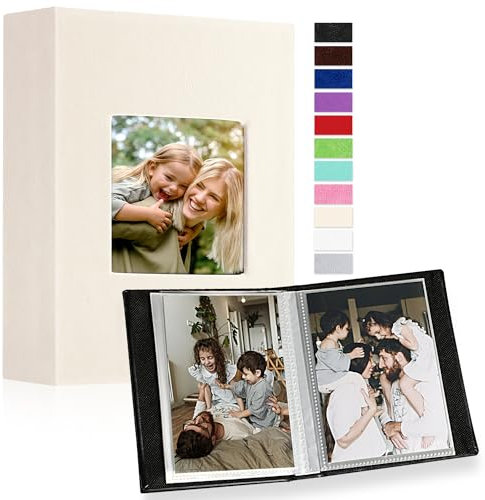Ywlake Album Fotografico 10x15 100 con Tasche 2 Confezioni, Piccolo Mini Cuoio Album Foto Portafoto Verticale Tascabile Tasca Beige