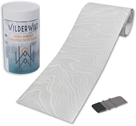 WilderWild Bike Frame Protection Tape- High Impact Clear Vinyl Wrap Includes Tool (4”x72) Bicycle Frame Protector, Mountain Bike Frame Guard Chainstay Protector (White Topo)