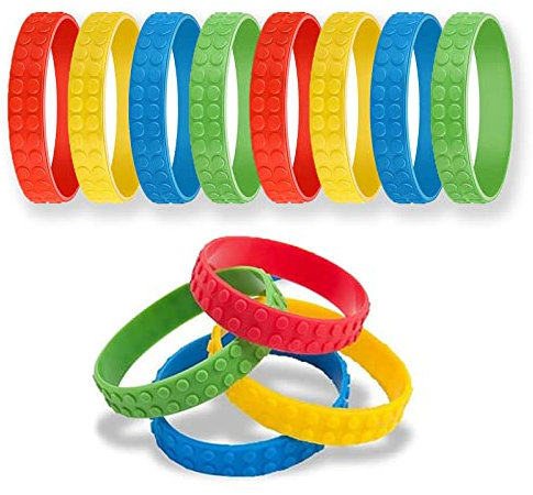 Bymivofun 8 Stück Baustein Armbänder, bunte Ziegel Silikon Armbänder, für Goodie Bag Füllstoffe, Karneval, Preis, Party, Freunde, Geburtstagszubehör