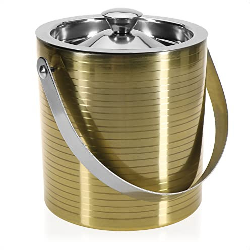 COM-FOUR® Seau à glace en acier inoxydable - récipient à glaçons à double paroi avec couvercle et poignée - refroidisseur à champagne et à vin - bol de refroidissement (Sandefjord)