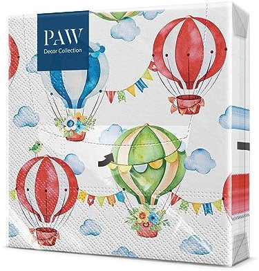PAW - Servietten 3-lagig (33 x 33 cm) I 20 Stück I Perfekt für Kindergeburtstage, Partys, Kommunion und Feiern I Papierservietten Bunt mit Party Motiv I Luftballons, Party, Party - Lovely Circus