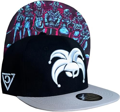 Capiche [99+ Designs] Schwarzer Snapback Hut, Black Clown Gang, Docker Cap Herren, Gaming Snapback, Grau und Schwarze Baseballkappe, Gruselige Clown Grafik, Horror