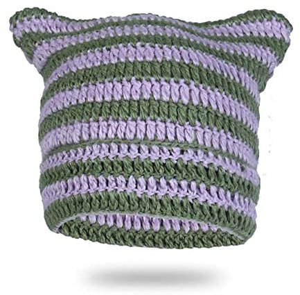 LEJAHAO Y2K Cat Beanie Mütze Damen Winter Hat Women Katzenmütze Katzenohren Damenmützen Modern Warme Thermo Winddichte Strickmütze Schöne Lustige Wintermützen Haube Frauen Mädchen Skimütze (Viollet)
