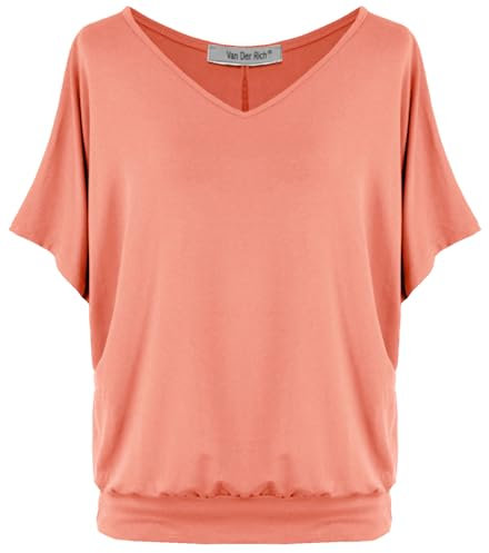 Van Der Rich ® - Tshirt Oversize mit V-Ausschnitt im lässigen Stil - Damen(Lachs, L)