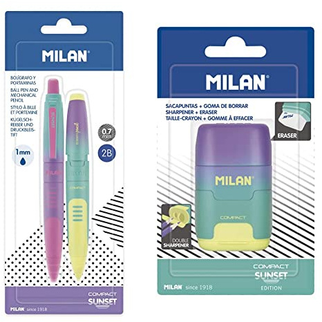 MILAN Blíster 1 bolígrafo + 1 portaminas COMPACT Sunset & Blíster Afilaborra Compact Sunset Turquesa - Amarillo
