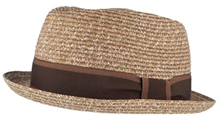 Breiter Strohhut Trilby, Sommerhut, Sonnenhut, knautschbar, einfarbige Ripsband-Garnitur, Hautfreundlich, Tabakfarben L