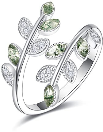 praymos 925 Sterling Silver Dainty Moss Leaf Rings Thrumb Open Ring for Women Cubic Zirconia Tree Jewelry Gifts for Women