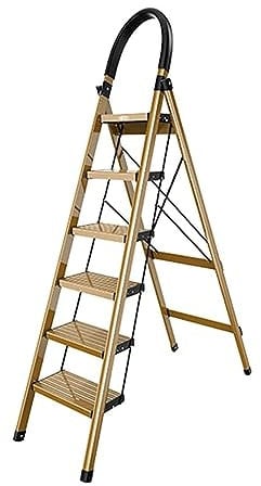 6-Stufen-Klappleiter, leichte Dachbodenleiter aus Aluminiumlegierung mit großem Griff und rutschfestem Pedal, Tritthocker, Metallleiter