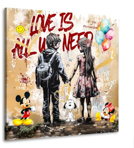 Kunstgestalten24 Leinwandbild Banksy Style All you need is Love Pop Art Bild Wandbild Kunstdruck Wanddeko