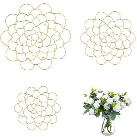 Quixotical 3 Stücke Blumenarrangement Halter, Edelstahl Blumenfrosch, Wiederverwendbare Blumengitterhalter, für Pflanzenbefestigung Blumensträuße Arrangements Vasen-Pflanzenfixierung (S+M+L) Gold