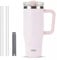 Coffee Cup Travel Mug with Handle, 30oz Tumbler with Lockable Lid, Stainless Steel Vacuum Insulated Water Bottle with Straw, Leakproof & Portable Travel Cup for Hot and Cold Drinks (Light Pink)
