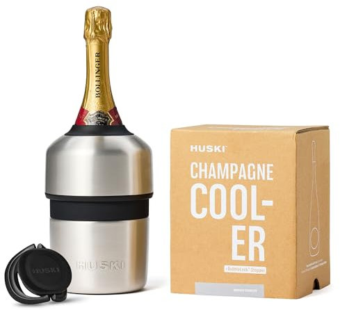 Huski Champagne Cooler | New | Award-Winning Iceless Design with Detachable Bottle Stopper | Keeps Wine Cold up to 6 Hours | Fits Most 750ml Champagne, Prosecco & Sparkling Wine Bottles (Stainless)