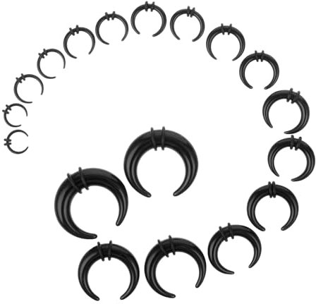 Yolev 18 Stück Septum Piercing Acryl Pincher Tapers C Form Piercing Nasenringe Septum Ringe Schwarz Weich Membran Stretch Set Piercing Schmuck Nase und Ohr für Damen Mädchen