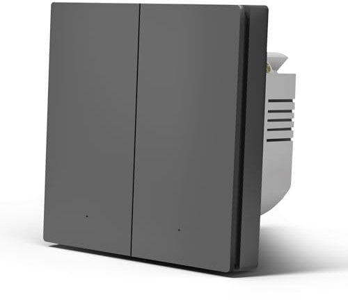 MVAVA Interruptor de luz Wlan, Interruptor de pared inteligente Alexa y Google Home Funciona con Tuya, Interruptor de luz empotrado de 86mm, interruptor de luz de pared 2 compartimento 1 vía Gris