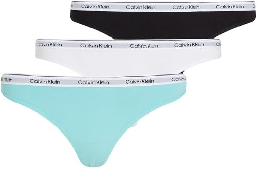 Calvin Klein Strings Lot de 3 Femme Thong sous-Vêtement, Multicolore (Black/Beau Blue/White), XL
