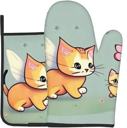 Zweiteiliges Küchen-Backset mit Katzenmotiv und Topflappen