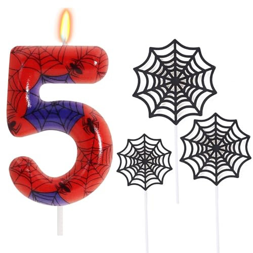 Ronoza Geburtstagskerzen Zahlen 5 (Spidey Deko), Kerzen Geburtstag, Grüne Geburtstagskerze, spidey 5, Geburtstagskerzen für Torte, Kerze 5, Kerzen Zahlen (mit Tortendeko Spinnennetz Set)